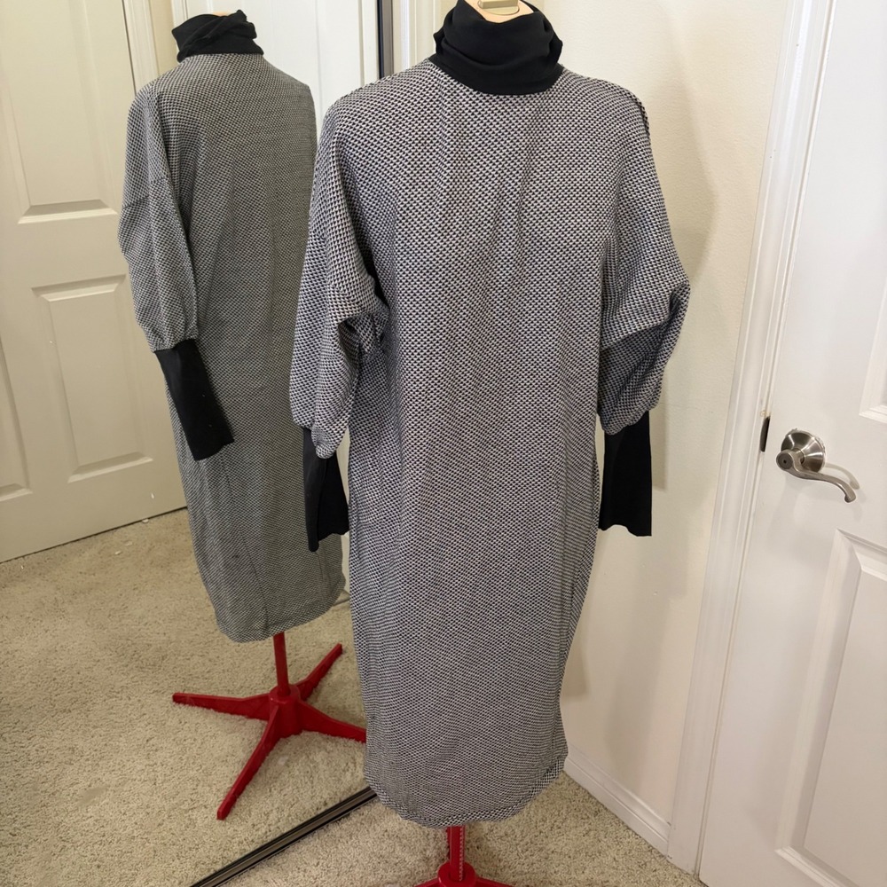 MoonCraft Vintage Geometric Knit Turtleneck Midi Dress OS Made in USA